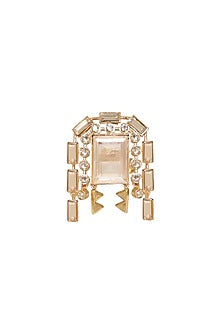 Gold Finish White Swarovski Crystal Ring