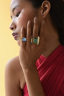 Gold Finish Green Swarovski Crystals Ring