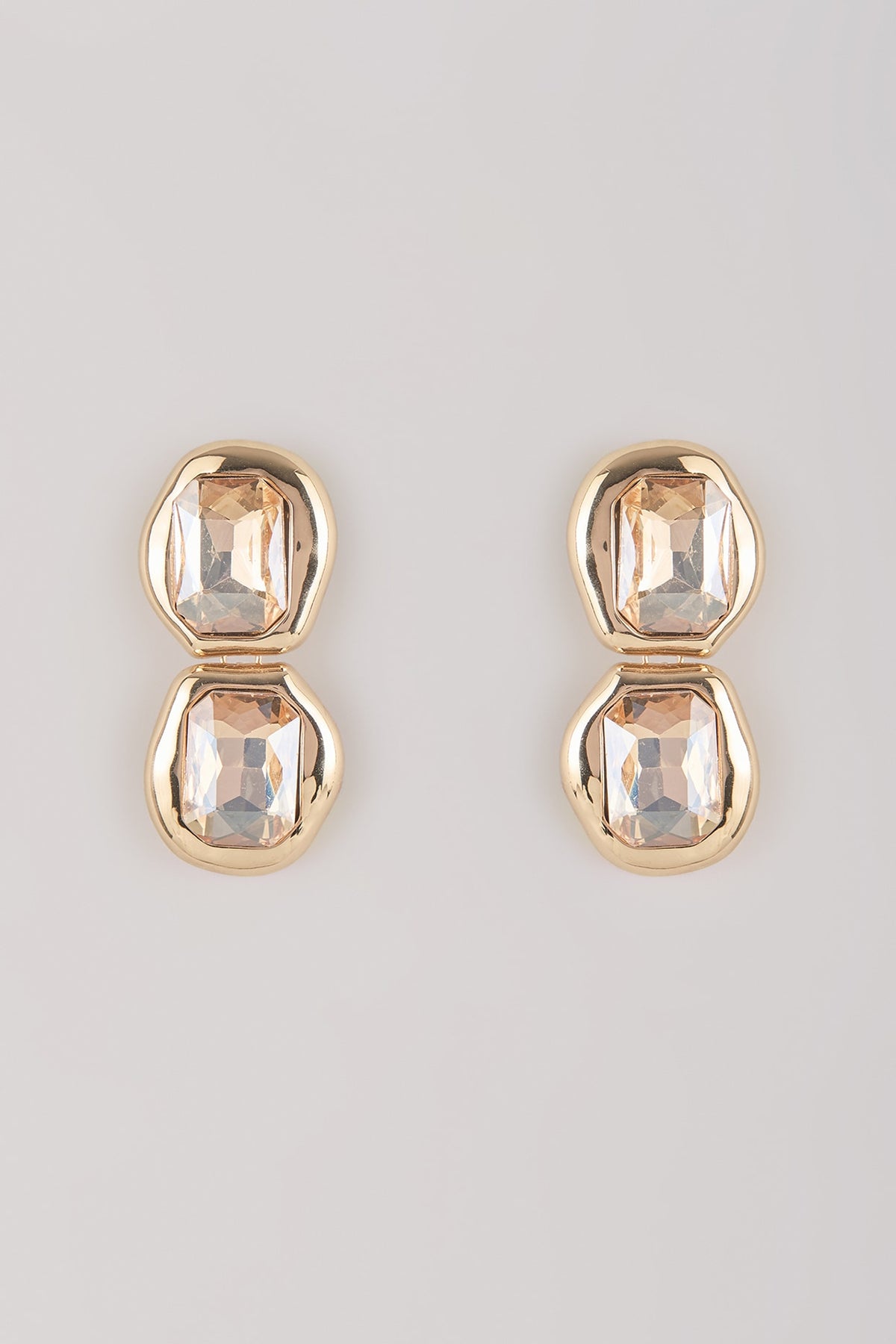 Gold Plated Emerald-Cut Swarovski Crystal Stud Earrings