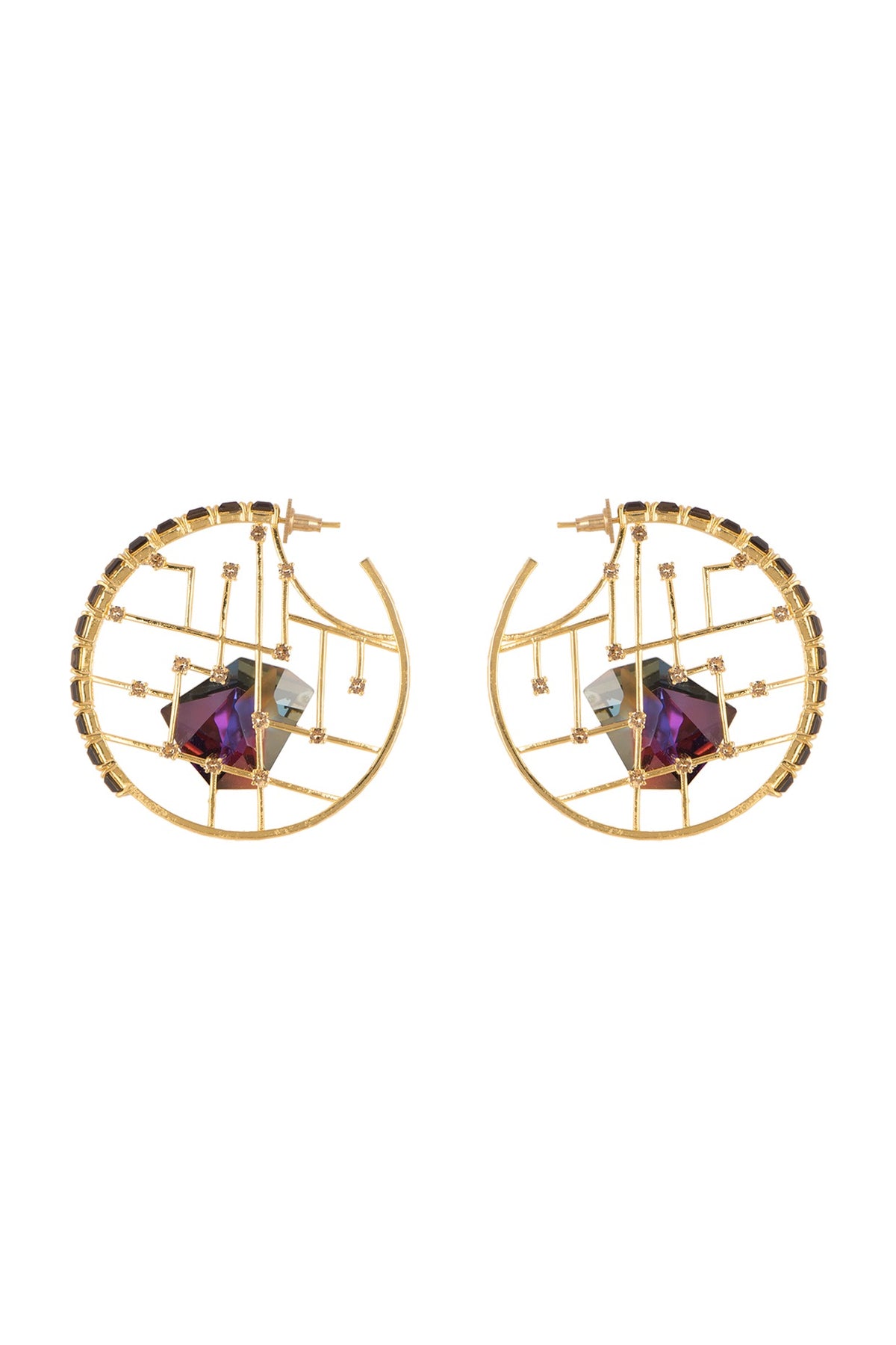 Gold Finish Swarovski Hoop Earrings