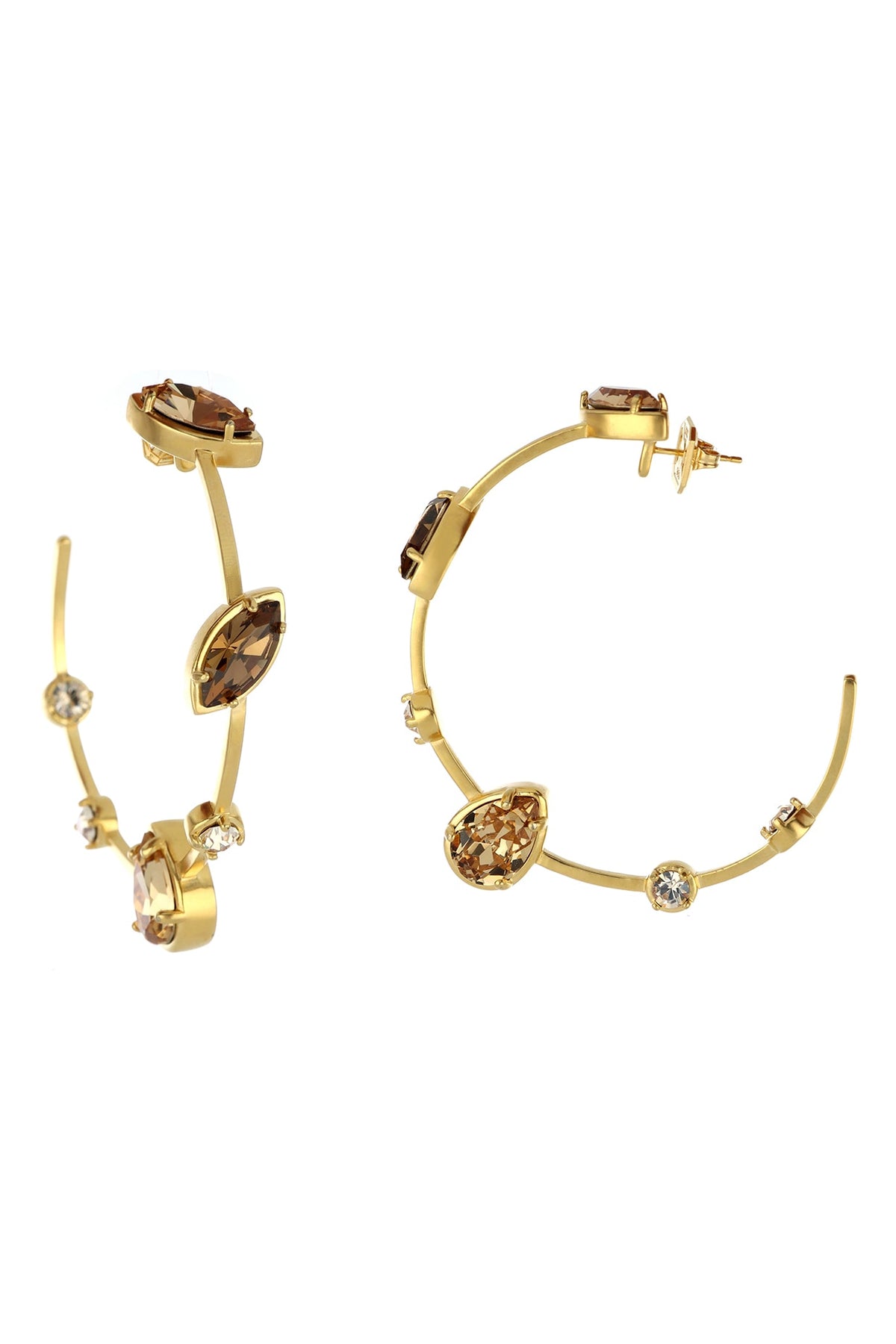Gold Plated Swarovski & Topaz Stone Hoop Earrings