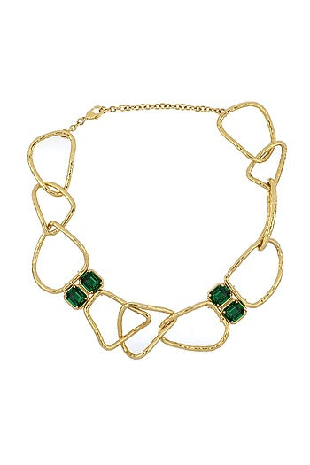Gold Plated Swarovski & Emerald Stone Choker Necklace
