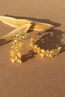 Gold Plated Handcrafted Pearl Half Hoop Earrings