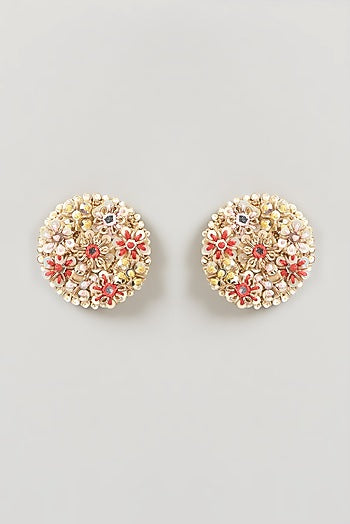 Gold Finish Embroidered Earrings