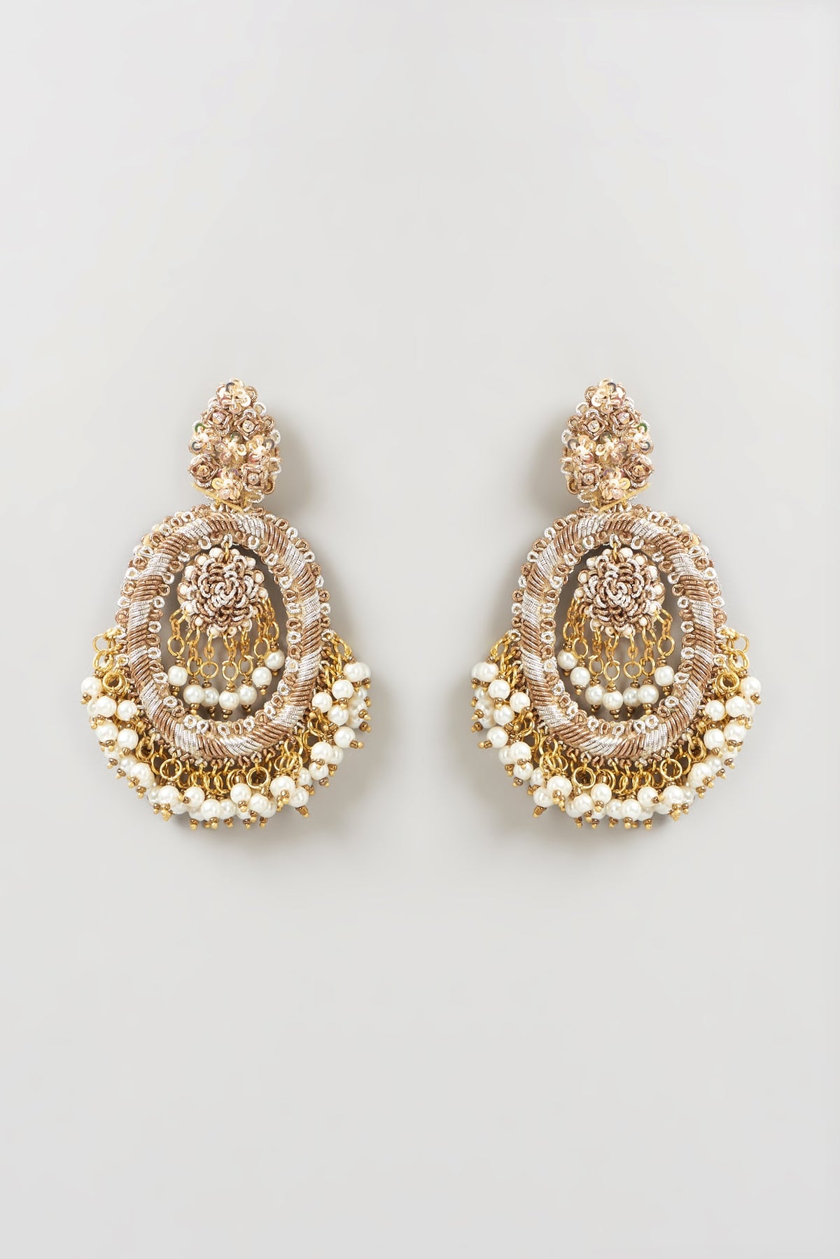 Gold Finish Hand Embroidered Earrings