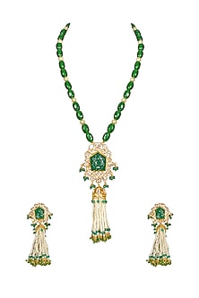 Gold Finish Long Necklace Set In Sterling Silver