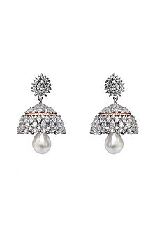 Two Tone Finish Zircon Earrings In Sterling Silver