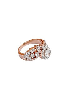 Rose Gold Finish Zircons Ring In Sterling Silver