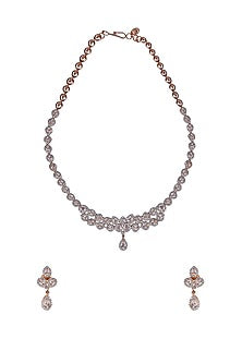 Rose Gold Finish Swarovski Necklace Set In Sterling Silver