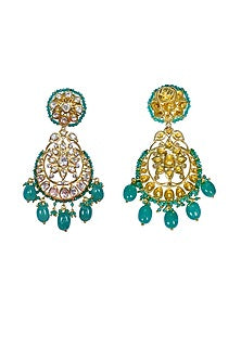 Gold Finish Polki Chandbali Earrings In Sterling Silver