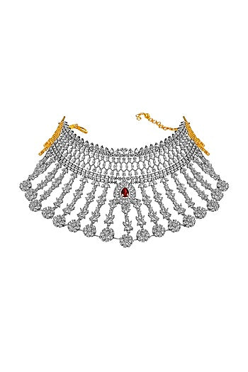White Finish Ruby Choker Necklace In Sterling Silver