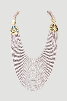 Gold Finish Amethyst & Crystal Beads Long Necklace