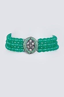 Black Rhodium Finish Green Beaded Choker Necklace