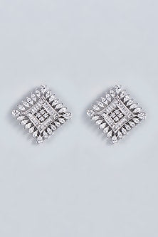 White Rhodium Finish Zircon Stud Earrings