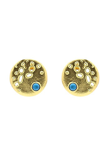 Gold Finish Turquoise Stone Stud Earrings