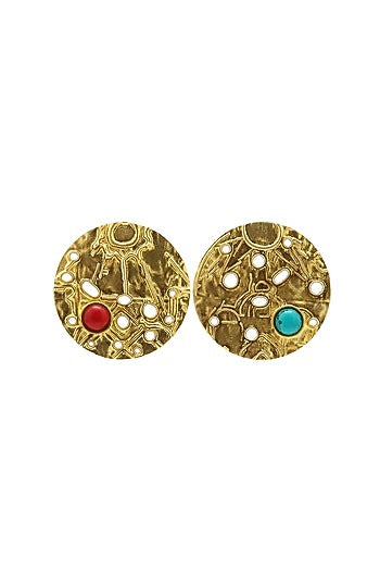 Gold Finish Art Deco Cityscape Mismatched Stud Earrings