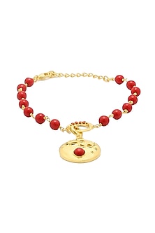 Gold Finish Coral Stone Single Charm Bracelet