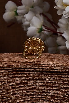 Gold Finish Kundan Polki Ring In Sterling Silver