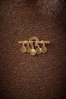 Gold Finish Kundan Polki Brooch In Sterling Silver