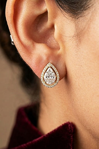 18kt Gold Finish Diamond Pear-Shaped Stud Earrings