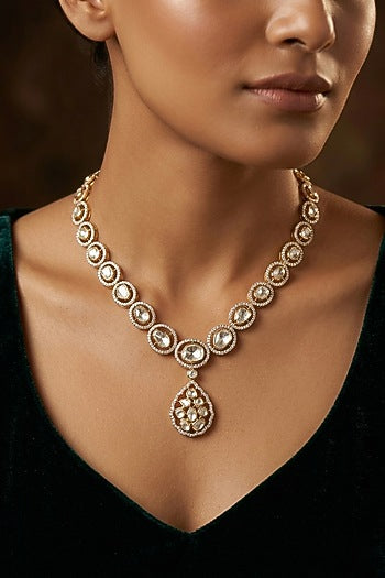 14kt Gold Finish Kundan Polki Teardrop Necklace
