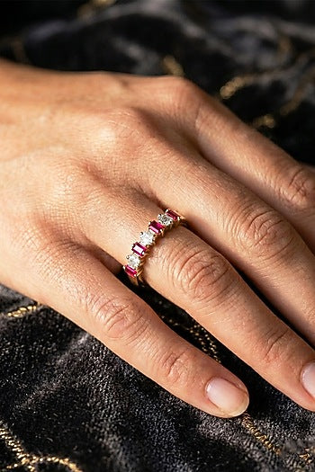 14kt Gold Finish Diamond & Ruby Stone Ring
