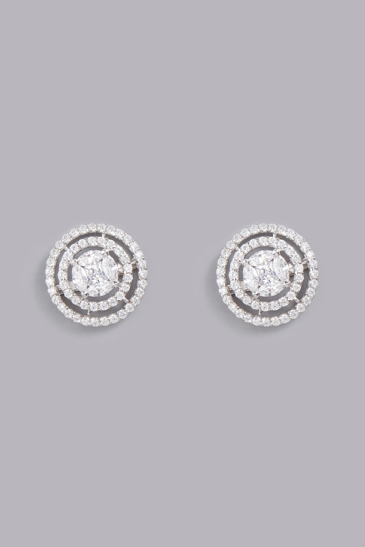 White Finish Stud Earrings With Zircons In Sterling Silver