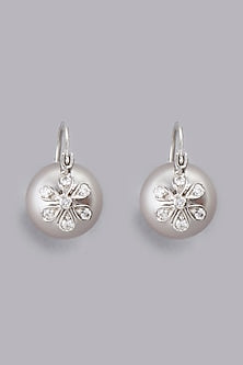 Gold Finish Floral Earrings In Sterling Silver