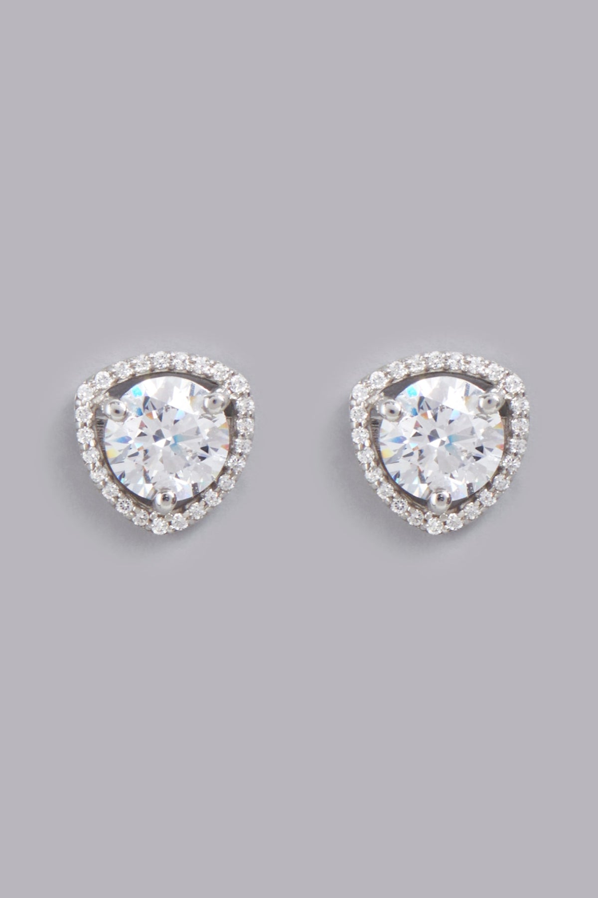 White Finish Round Stud Earrings In Sterling Silver