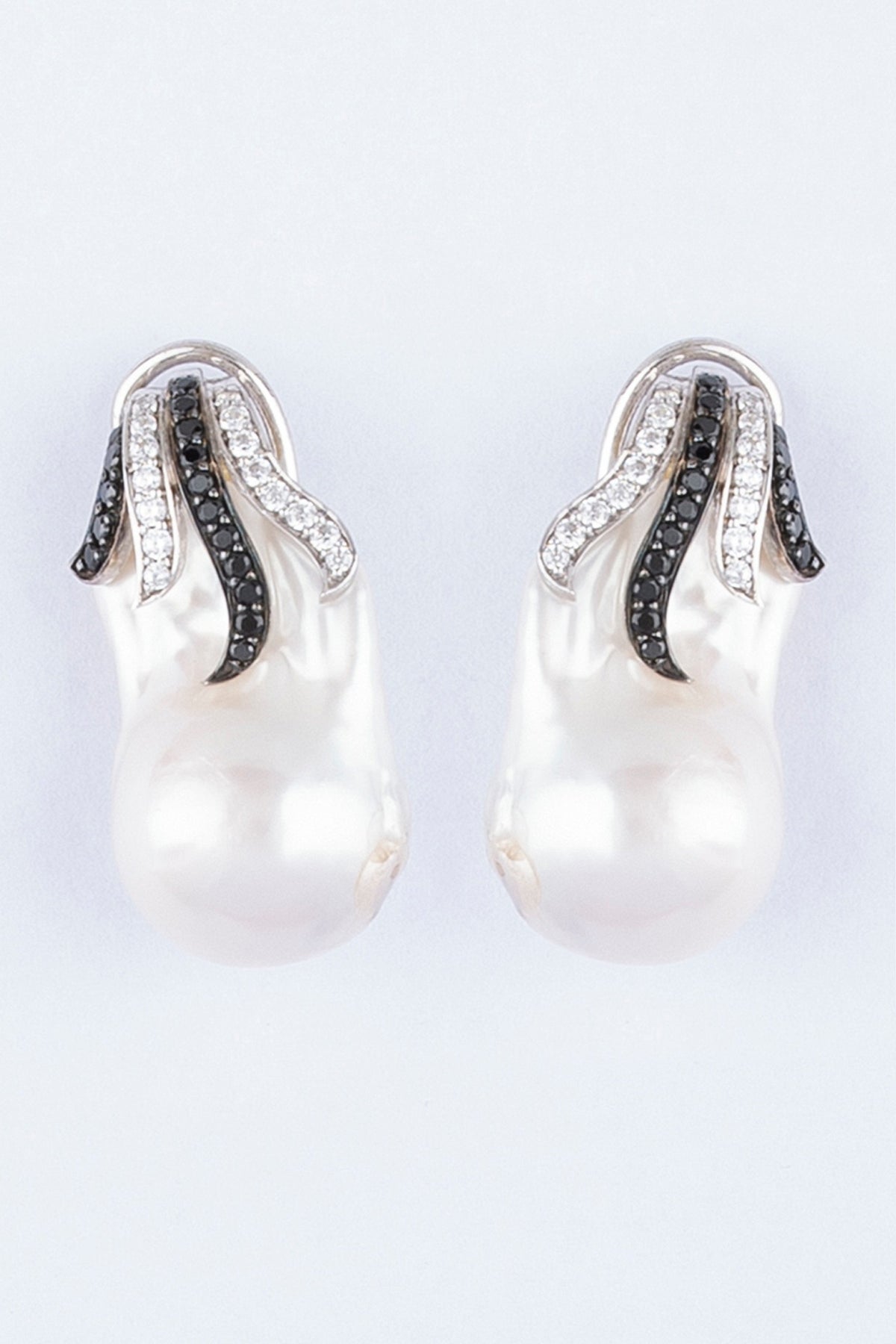 White Finish Baroque Pearl Dangler Earrings In Sterling Silver