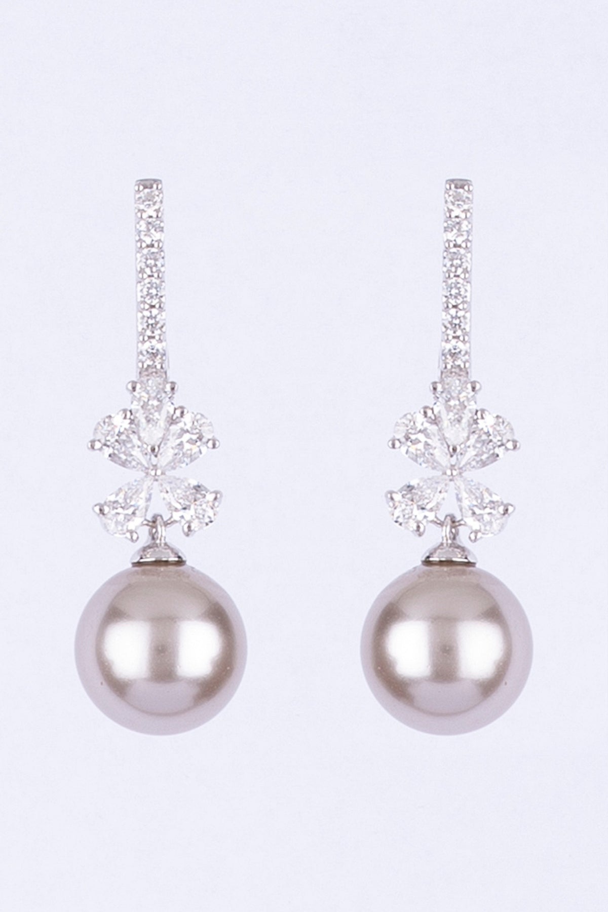 White Finish Pearl Dangler Earrings In Sterling Silver