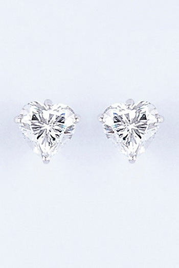 White Finish Heart-Cut Zircons Earrings In Sterling Silver