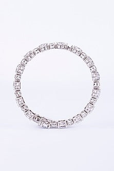 White Finish Zircon Bangle In Sterling Silver