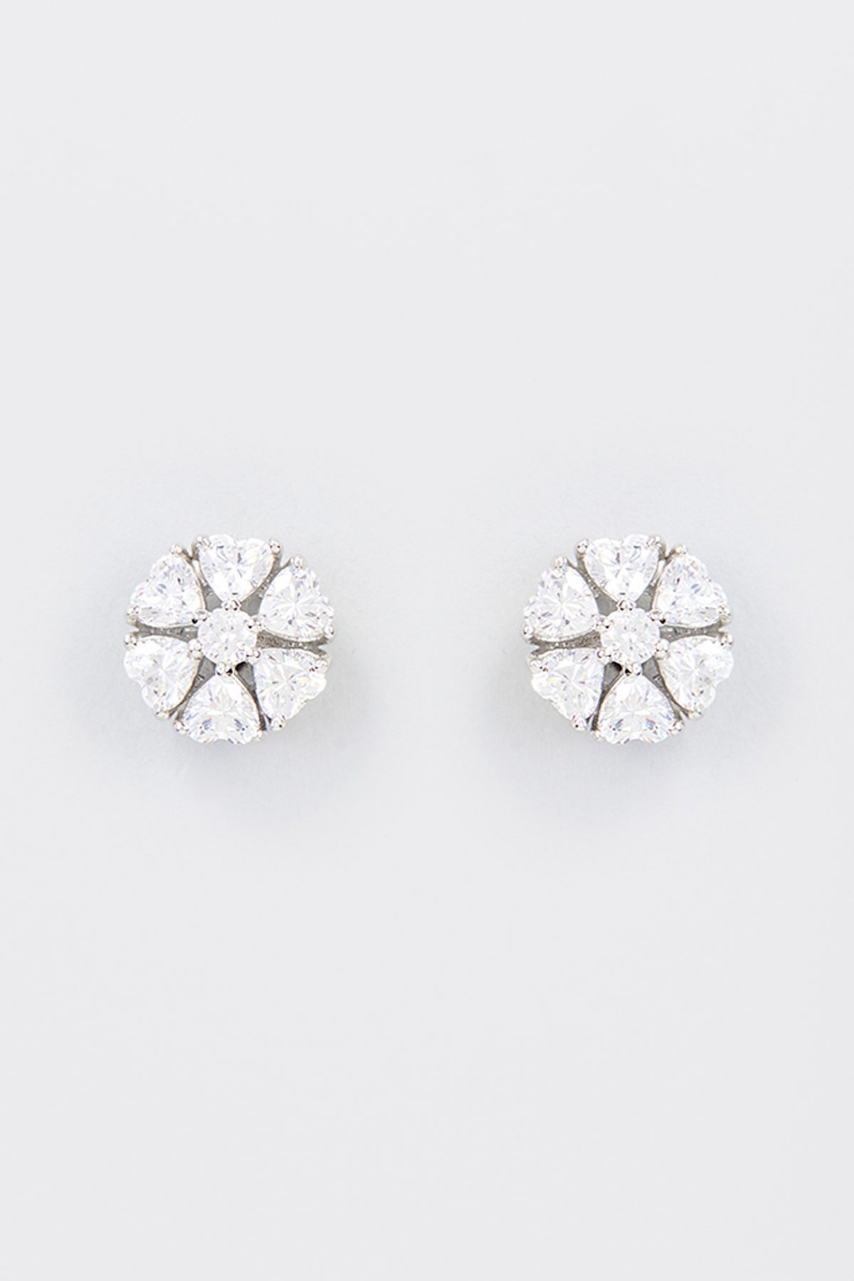 White Finish Zircon Stud Earrings In Sterling Silver