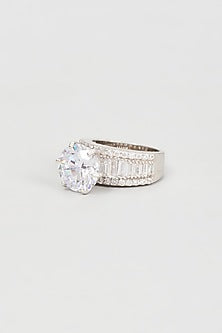 White Finish Zircon Ring In Sterling Silver
