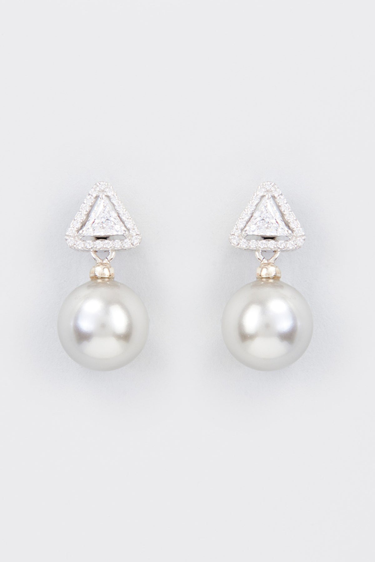 White Finish Zircon & Shell Pearl Dangler Earrings In Sterling Silver