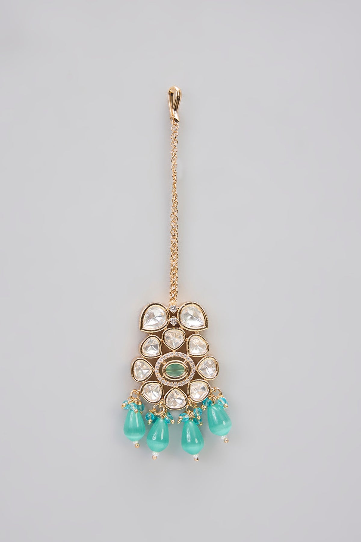 Rose Gold Finish Green Kundan Polki & AD Stone Choker Necklace Set