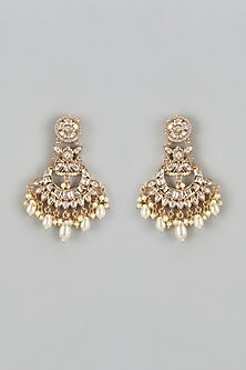 Rose Gold Finish Kundan Polki & American Diamond Chandbaali Earrings