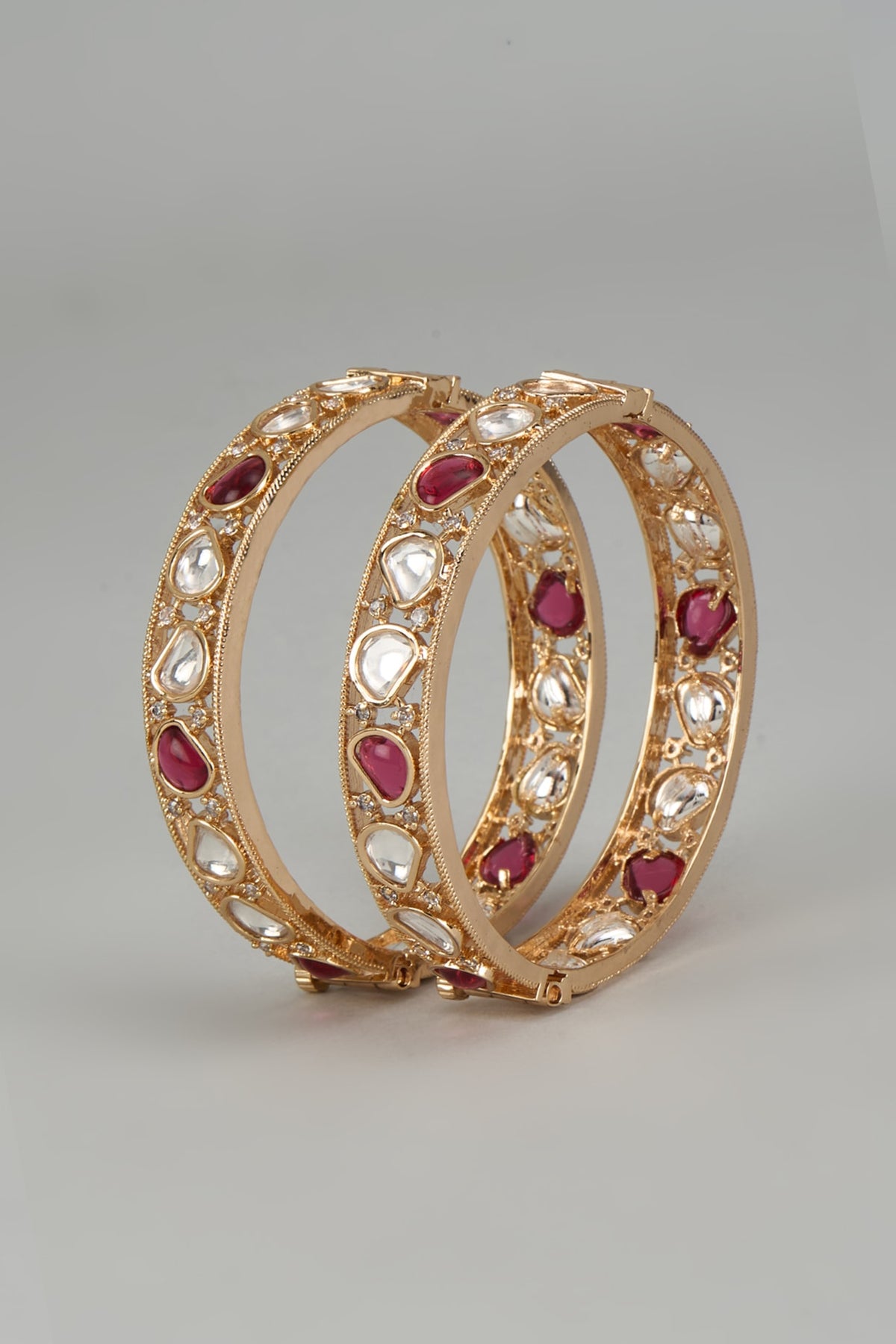 Rose Gold Finish Kundan Polki Bangles (Set of 2)