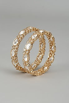 Rose Gold Finish Kundan Polki Bangles (Set of 2)