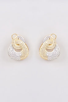 Two-Tone Finish Zircon Stud Earrings