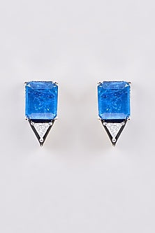 White Finish Zircon & Onyx Stud Earrings