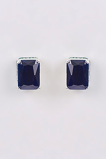 White Finish Zircon & Onyx Stud Earrings