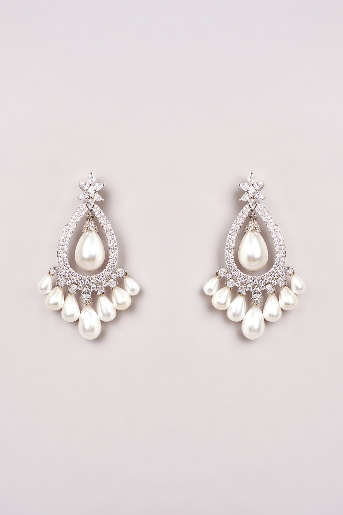 White Finish Zircon & Pearl Dangler Earrings