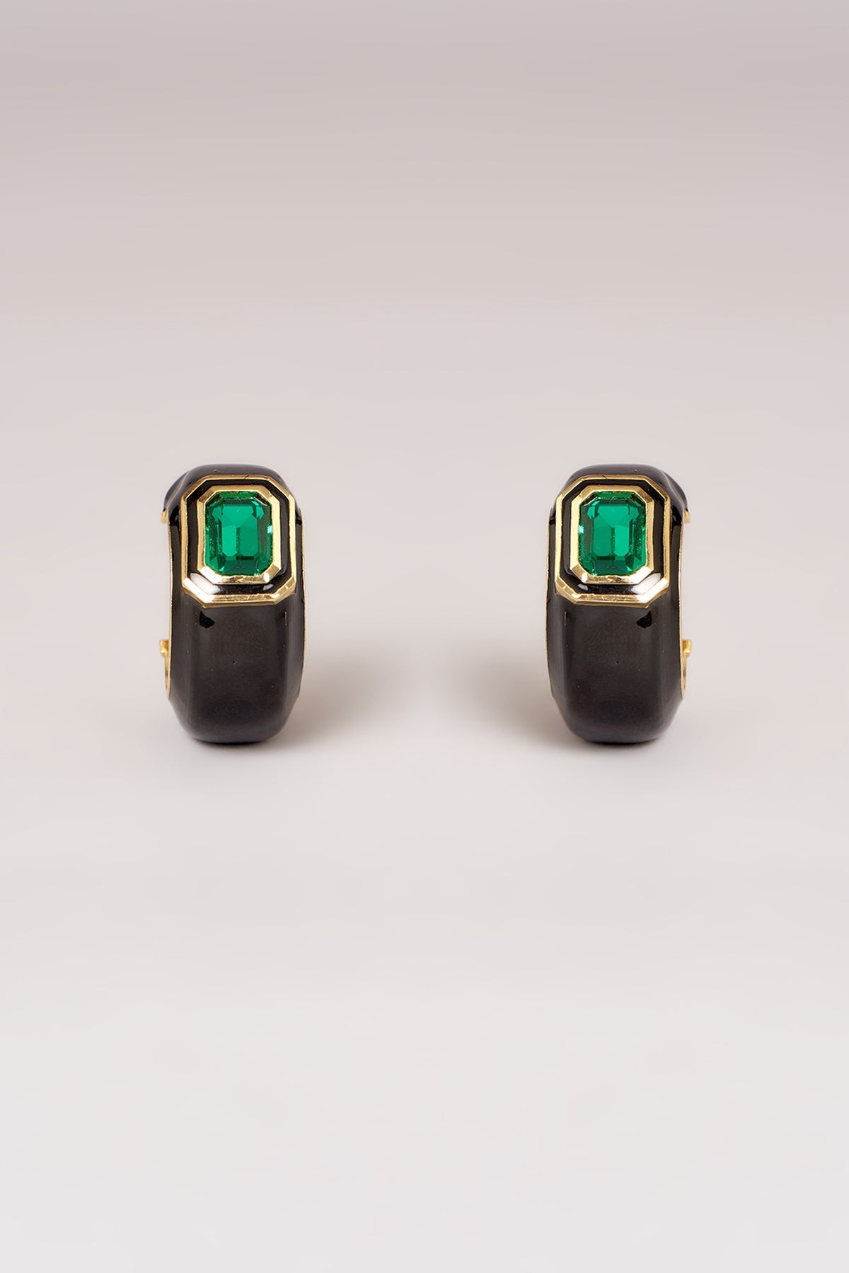 Gold Finish Swarovski Black Enamelled Hoop Earrings