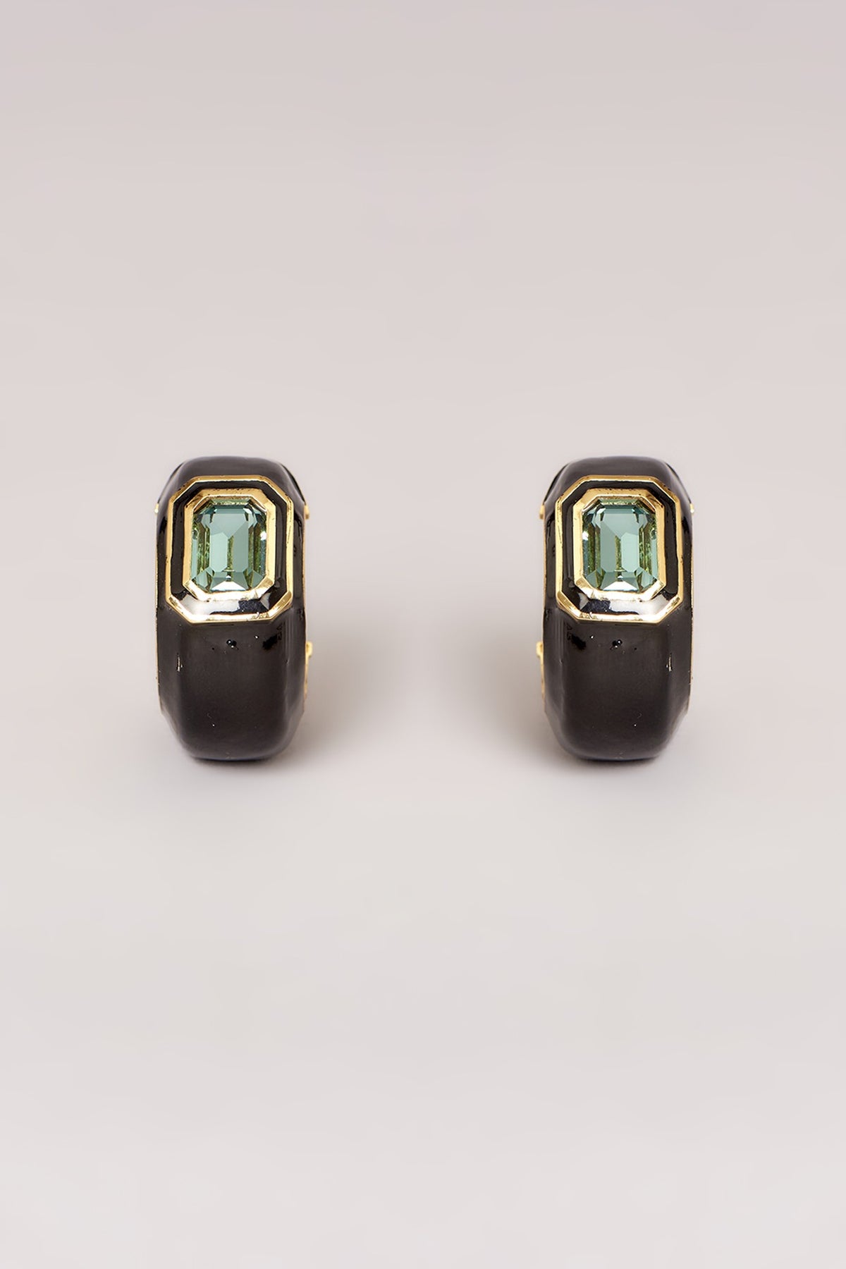 Gold Finish Swarovski Black Enamelled Hoop Earrings