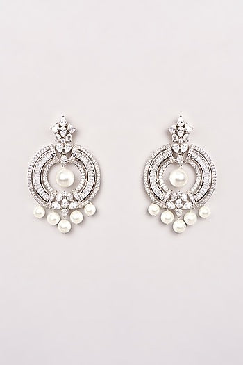 White Finish Zircon & Pearl Dangler Earrings