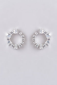 White Finish Zircon Stud Earrings