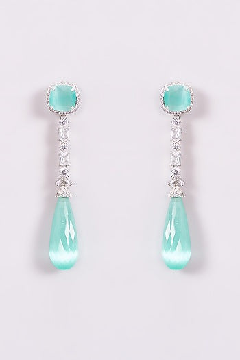 White Finish Turquoise Zircon Dangler Earrings