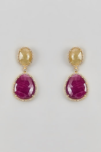 Gold Finish CZ Diamond & Multi-Colored Stone Beaded Dangler Earrings In Sterling Silver